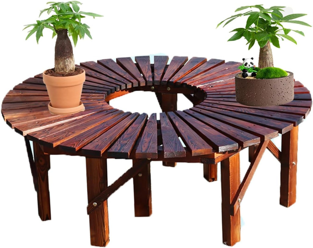 2 Pieces Semicircular Design Outdoor Benches,Wooden Curved Bench Weatherproof Outdoor Benches
