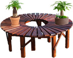 2 Pieces Semicircular Design Outdoor Benches,Wooden Curved Bench Weatherproof Outdoor Benches