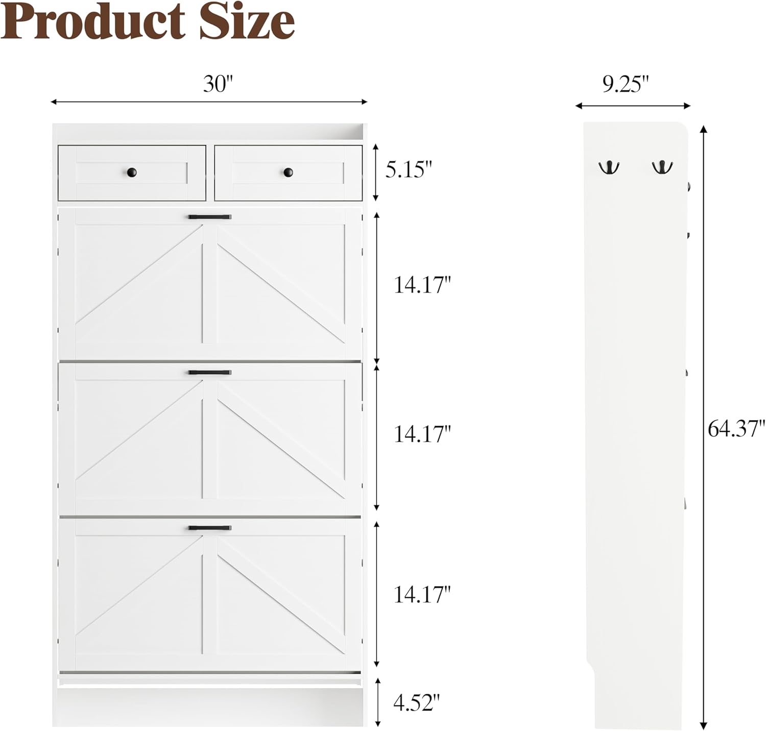 Thacuok Shoe Cabinet with 3 Flip Drawers & 2 Storage Drawers, Rustic Farmhouse Narrow Shoe Organizer Cabinet, Slim Shoe Rack Cabinet, Shoe Storage Cabinet for Entryway, Hallway, Front Door