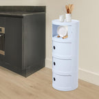 Round Nightstand, Circular Side Table with Storage Cabinet, 4 Tier Cylindrical Organizer with Sliding Doors, Modern White End Table for Bedroom Living Room, 88lbs Capacity, 12.6x30 Inch