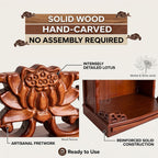 Solid Wood Buddhist Altar Cabinet & Pooja Mandir for Home, 2-in-1 Wall Mounted or Desktop Meditation Shrine Table with Pull-Out Storage Tray, Hand-Carved Buddha Temple (Rosewood, 16.5" H/42cm)