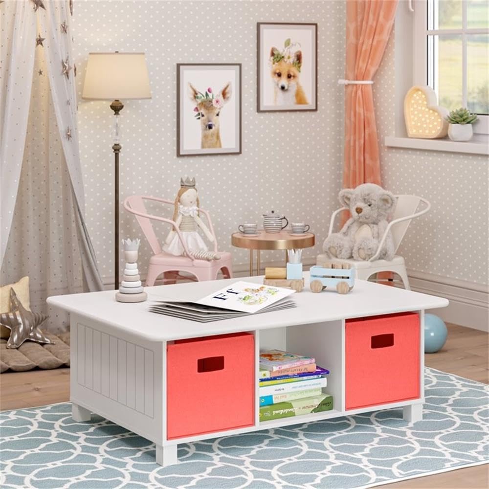 RiverRidge Kids Desk and Activity Table with 6 Storage Cubbies for Folding Bins - Art Craft or Train Table Design for Play Area Toy Organization - White