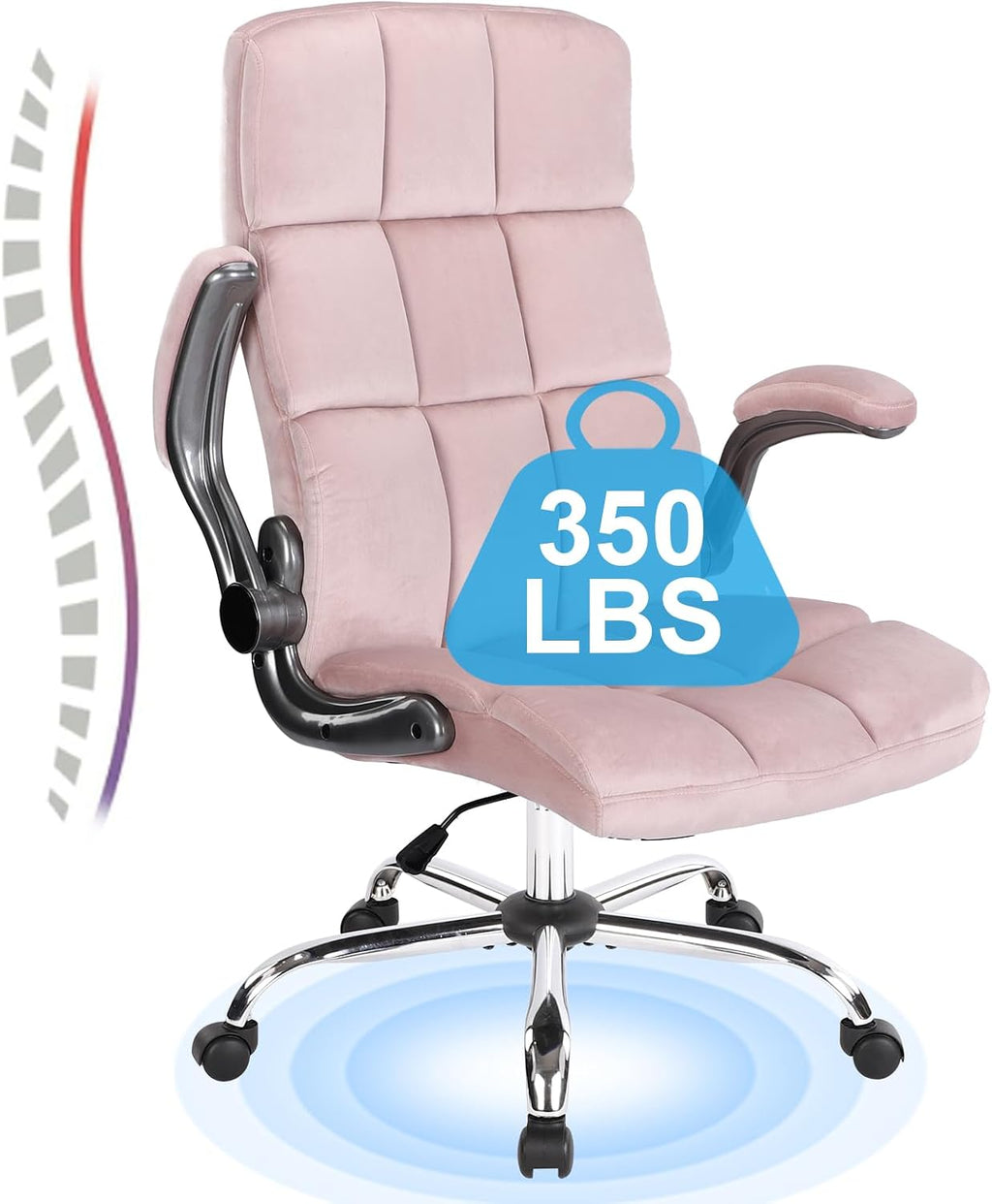 Pink Office Chair Home Office Chair Ergonomic Executive Chair Frabic Computer Desk Chair, High Back Adjustable Tilt Angle and Flip up Arms and Thick Padding for Back Support