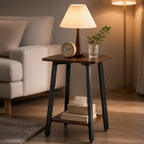 King Oasis 2-Tier Small Side Table for Living Room, End Table with Storage Shelf, Wood & Metal Bedside Table Nightstand for Small Spaces, Sturdy Sofa Side Table for Bedroom, Rustic Brown