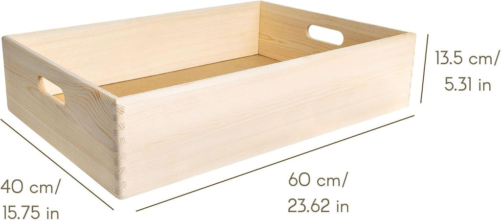 Creative Deco Large Wooden Crate Nesting Crate Handles | 23.62x15.74x5.51in | Keepsake Unfinished Display Storage Box Multi-Craft Caddy Nesting Crate | Natural Wood Rustic | Plain Unpainted Beige