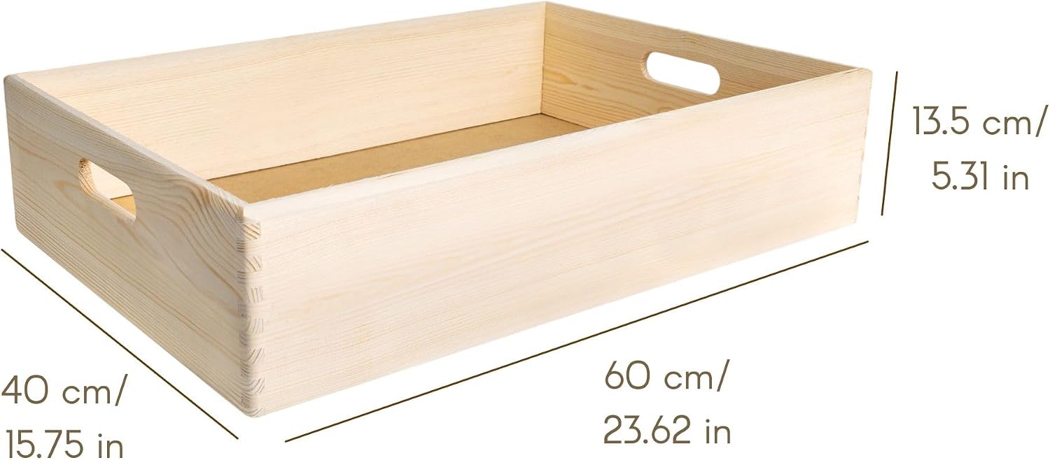 Creative Deco Large Wooden Crate Nesting Crate Handles | 23.62x15.74x5.51in | Keepsake Unfinished Display Storage Box Multi-Craft Caddy Nesting Crate | Natural Wood Rustic | Plain Unpainted Beige