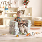 Tiita 3-in-1 Kids Sofa Bed, Comfy Couch Plush Toddler Chair Bed, Convertible Toddler Travel Beds, Folding Kids Couch with Washable Cover Carrying Handle for Girls and Boys