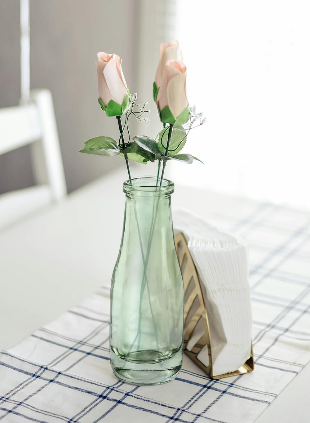 Serene Spaces Living Mini Green Glass Bud Vase, Centerpiece for Wedding Reception, Mini Flower Vases for Home Decor, Vintage Bottle Style Vase, Pack of 48