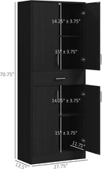 71" Kitchen Pantry, Freestanding Storage Cabinet with Drawer and Adjustable Shelf, 2 Double Door Cupboards, Black, Easy to Maintain, for Dining Room
