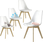 Dining Chairs Set of 4, Mid-Century Modern Kitchen Chairs with Wood Legs and Cushion, Leather Dining Chairs Set for Living Room, Kitchen, Outdoor Lounge, White 4 Pack