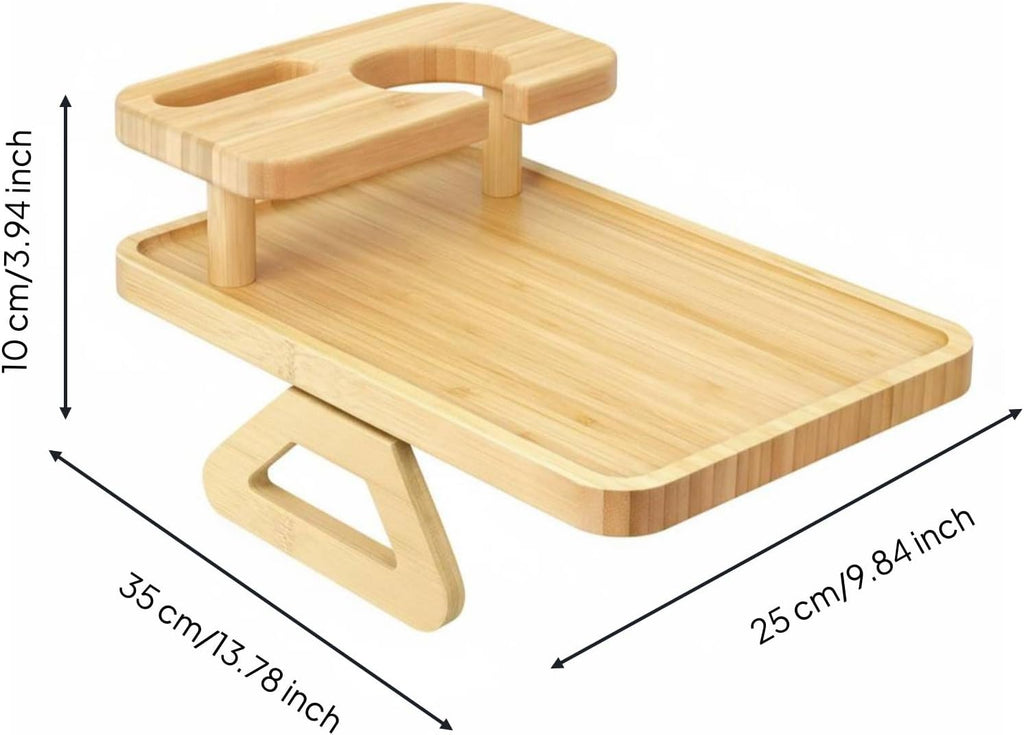 Expandable Armrest Table Bamboo Couch Clip Double Layer Surface with Stable Non Slip Pads Suitable for Office Living Room Family Room