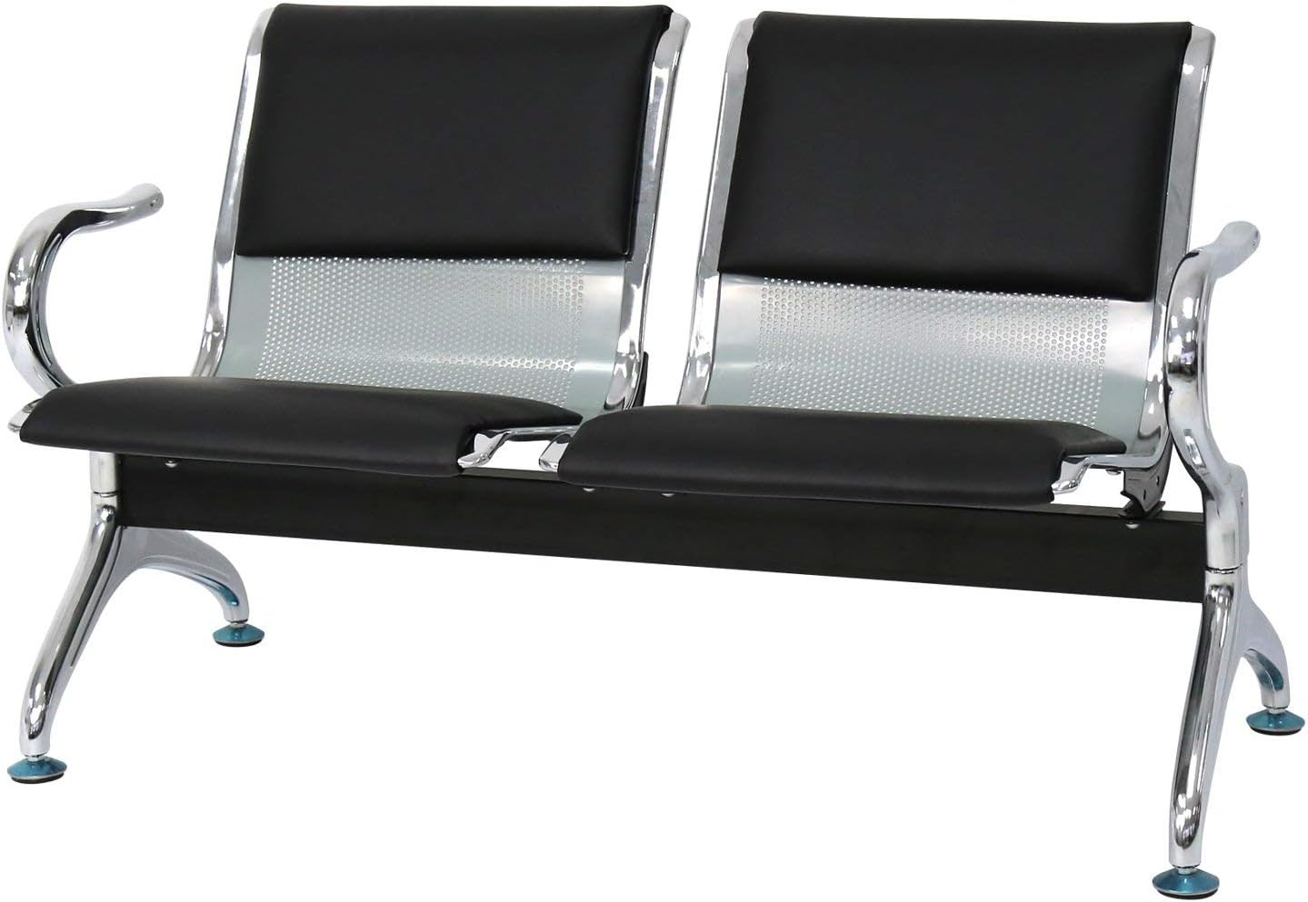 Peach Tree Reception Chairs Waiting Room Chair with Black Leather, Lobby Chairs for Reception Room, Office, Airport Reception Bench (5 Seat, Black)