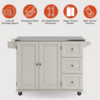 53.5" Kitchen Island Cart with Storage, Rolling Kitchen Cart on Wheels with Stainless Steel Top, Mobile Prep Station with Drawers, Cabinets, Adjustable Shelves & Towel Rack, Solid Wood, Off White