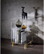 Pure Decor Lucite and Acrylic End Table w/ 4 Gold Legs in Clear