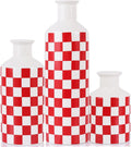 Ceramic Checkered Decorative Vase Set of 3,Black and White Porcelain Accent Vases with Varying Heights,Modern Minimalist Home Decor for Living Room,Shelf,Table,Farmhouse Style Gift (Red)