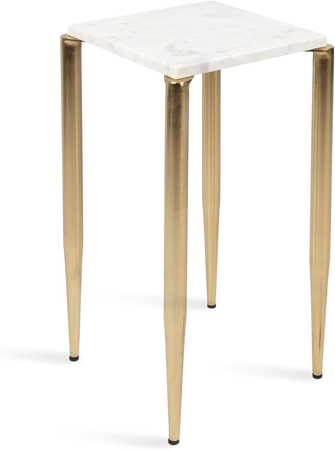 Kate and Laurel Lemaire Modern Square Marble Drink Table, 12 x 12 x 24, White Marble and Gold, Natural Marble Martini Table for Use as Small Plant Stand or Mini Nightstand