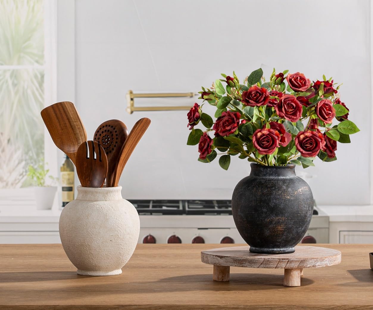 Ceramic Flower Vase, Flower Vase Rustic Farmhouse Decorative Vase Floral Pottery Vases for Home Decor Table Living Room Entryway Mantel Bookshelf Bedroom Bathroom Kitchen - 6.7" W