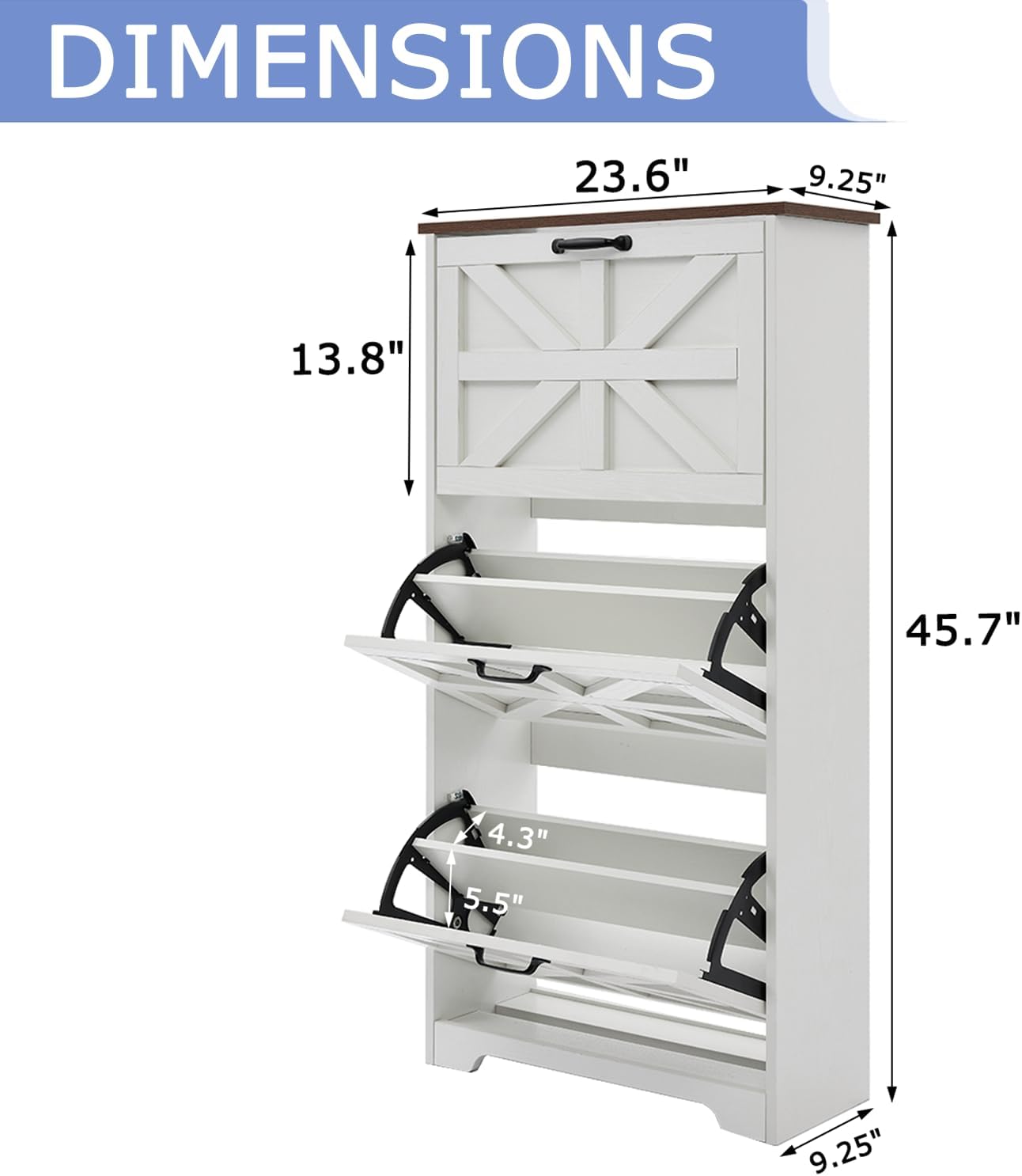 Shoe Storage Cabinet with Bench, Farmhouse Shoe Organizer with Barn Door Design, Space-Saving Hidden Narrow Shoe Rack Cabinet for Entryway, Hallway & Foyer, White
