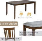 6-Piece Dining Table Set for 6, Counter Height Kitchen Set with Rectangular Wooden Table, Bench & 4 Chairs, Living Room Chairs with Comfortable Seating, Dining Table & Chair for Home, Walnut