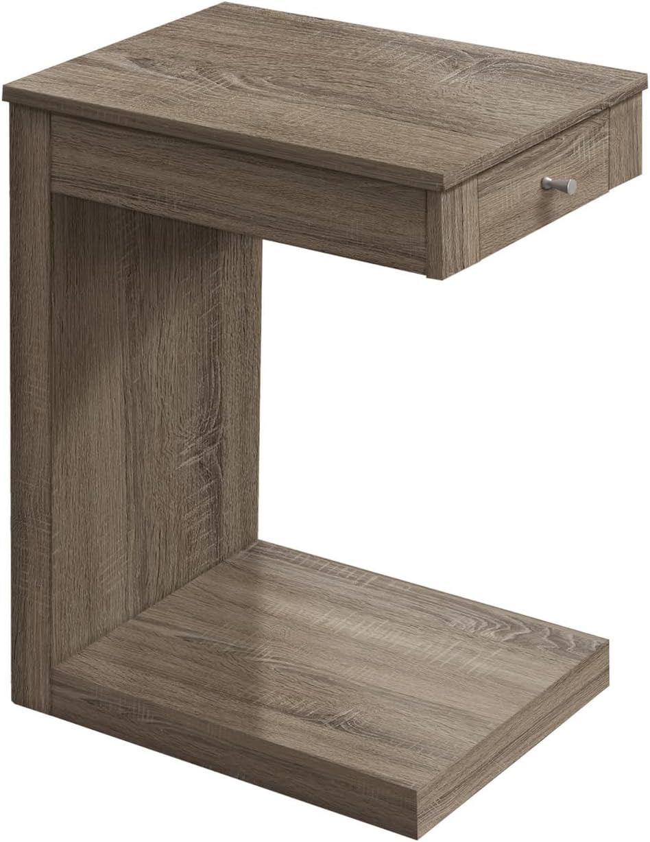 Accent Table, C Shaped, End, Side, Snack, Storage Drawer, Living Room, Bedroom, Brown Laminate,