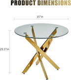 35.4 Inch Glass Dining Table for 4, Modern Round Kitchen Table with Gold Legs, Spacious Dining Room Furniture for Apartments, Studio, and Open Kitchen & Dining Areas