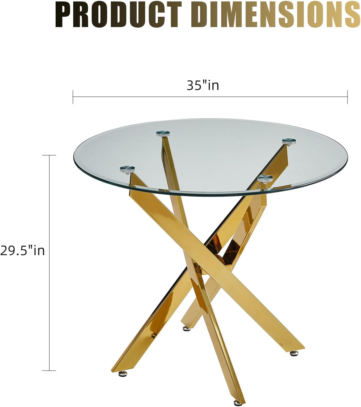 35.4 Inch Glass Dining Table for 4, Modern Round Kitchen Table with Gold Legs, Spacious Dining Room Furniture for Apartments, Studio, and Open Kitchen & Dining Areas