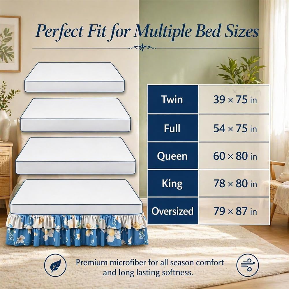 3-Piece Ruffled Bed Skirt Set with Floral Print，Floral Ruffled Bed Skirt 3-Piece Set,Elegant Soft Ruffle Skirt Bedspread with 1 Bed Skirt and 2 Pillowcases for Bedroom (＃4, 78 * 80in)
