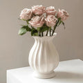 White Vase, Modern Ceramic Flower Vase for Home Décor, Wavy Edge Ribbed Design Pedestal Vases, Minimalism Flared Vases for Living Room Table Centerpieces (7.5" H x 4.5" W)