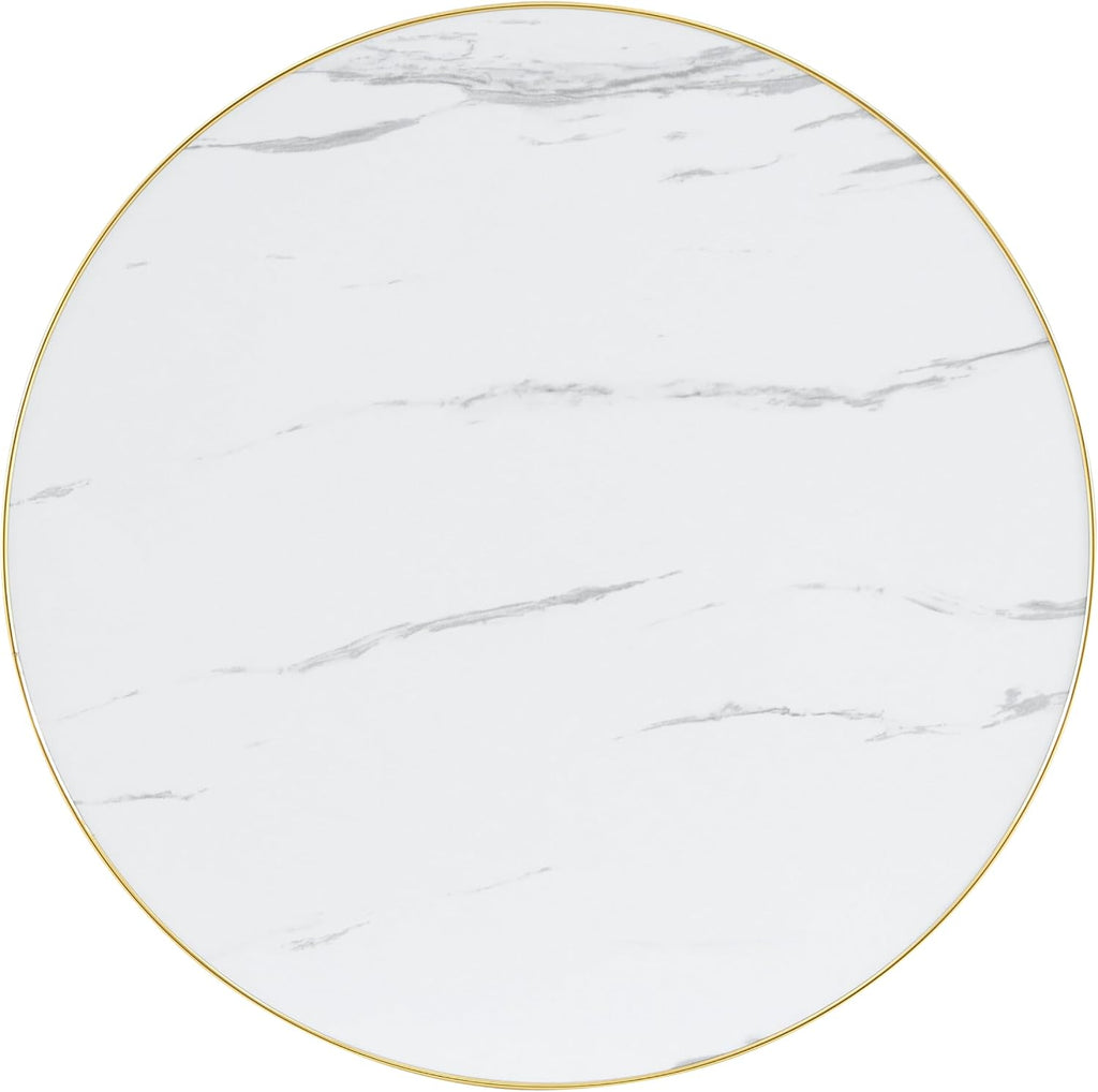 gopop 23.6" Modern Small Table for 2, Round Bar Table with Faux Marble Tabletop, Golden Edge & Base, Space Saving, Ideal for Cafe/Small Spaces/Apartment, White
