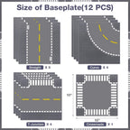 Lekebaby 12 Pack Road Base Plates 10x10 City Street Baseplates, 4 Curve / 4 T Junction / 3 Straight / 1 Junction, Compatible with Major Brands
