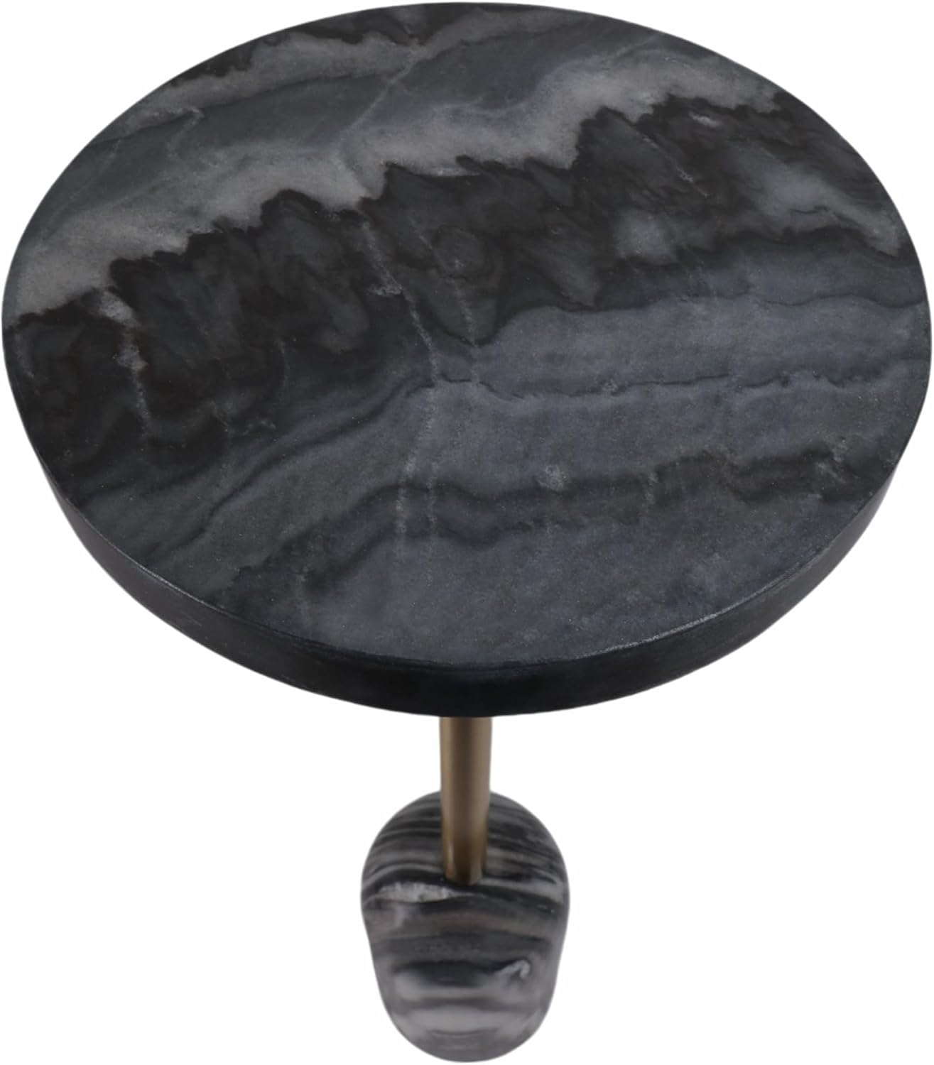 Home Decor End Table, Side Table, or Small Night Stand - Slim Bedside Table with Marble Pedestal for Office, Bedroom, or Living Room - Minimalist Modern Accent Table for Small Spaces - 27" Gray & Gold