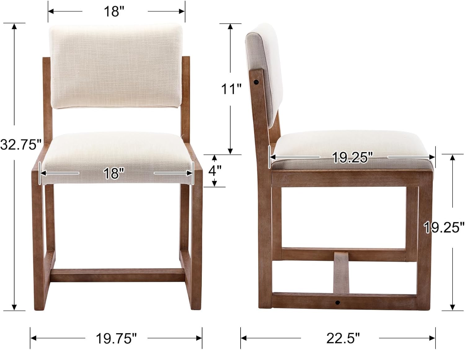 DUOMAY Upholstered Dining Chairs Set of 4, Mid-Century Modern Dining Room Chairs, Linen Fabric Kitchen Side Chairs with Wood Legs, Beige
