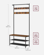 VASAGLE Hall Tree with Bench and Shoe Storage, Entryway Bench with Coat Rack Stand and Shoe Rack, 9 Movable Hooks, Top Bar, Fabric Shelves, Industrial, Rustic Brown and Black UHSR421B01