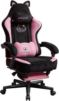 GTPOFFICE Gaming Chair Cute with Cat Ears, Ergonomic Computer Chair with Footrest Cat Paw Lumbar Support Comfortable Reclining Game Chair Desk Chair for Adult,Teens, Soft Fabric,Soft-Red
