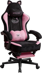 GTPOFFICE Gaming Chair Cute with Cat Ears, Ergonomic Computer Chair with Footrest Cat Paw Lumbar Support Comfortable Reclining Game Chair Desk Chair for Adult,Teens, Soft Fabric,Soft-Red