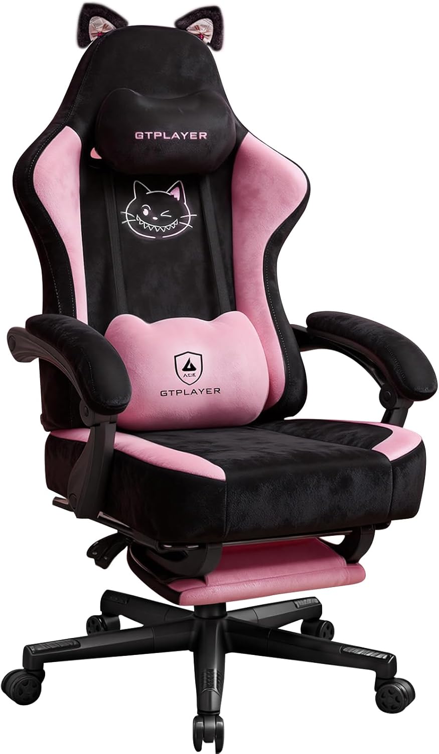 GTPOFFICE Gaming Chair Cute with Cat Ears, Ergonomic Computer Chair with Footrest Cat Paw Lumbar Support Comfortable Reclining Game Chair Desk Chair for Adult,Teens, Soft Fabric,Soft-Red