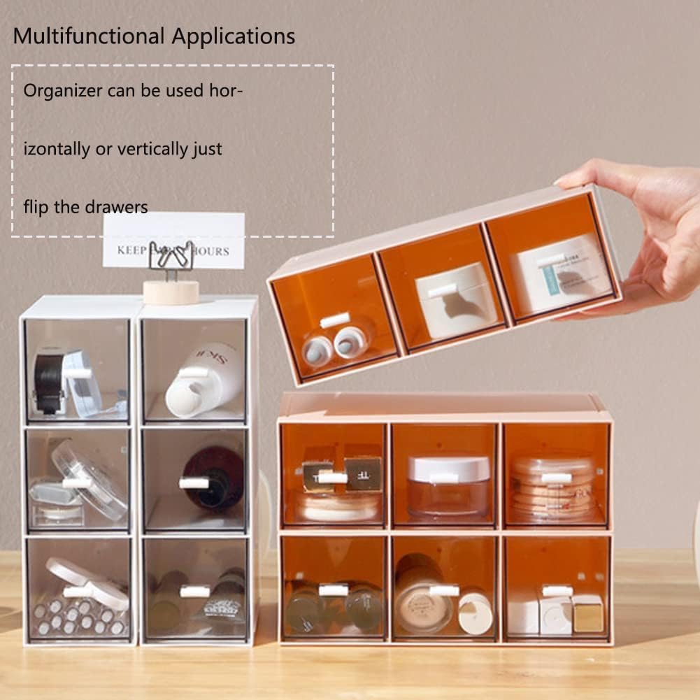 Plastic Clear Tea Box, Tea Bag Organizer with 3 Drawers for Sugar Sachets | Stackable Storage Drawers, Makeup Organizer, Stackable Tea Bag Storage for Coffee, Cosmetic, Jewelry, Bathroom Organization