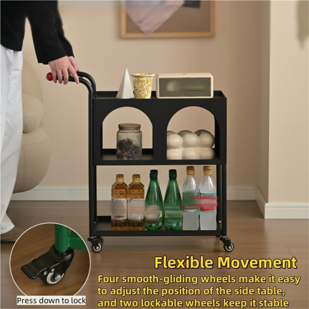 Movable Storage Shelf Metal Storage Cart with Handle - Practical Sofa Side Table with Shelf Mobile End Table for Living Room