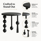 Modern Round Side Table for Living Room, 19.69" Solid Wood Side Table, Sofa Side Bedside Table with Funny Wood Globe Legs, Round Coffee End Table,(Black)