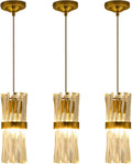 Ken & Ricky Pendant Lights Kitchen Island Gold 3 Pack,Crystal Pendant Lighting Over Island,Modern Pendant Light Fixtures for Dining Room Bedroom Bathroom Livingroom