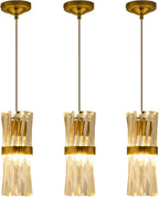 Ken & Ricky Pendant Lights Kitchen Island Gold 3 Pack,Crystal Pendant Lighting Over Island,Modern Pendant Light Fixtures for Dining Room Bedroom Bathroom Livingroom