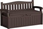 Greesum 80 Gallon Heavy-Duty Outdoor Storage Bench with Cushion, UV-Resistant Resin Bench with Armrest, Deck Box for Garden, Poolside, Patio, Dark Brown