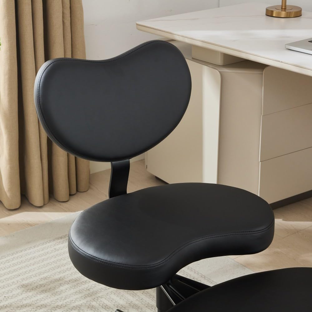 Saiveina Meditation Chair Plus, Cross Legged Chair with Wheels, ADHD Chair, Criss Cross Desk Chair with Lumbar Support and Adjustable Stool, Flexible Design for Fidgety Sitters, Black PU