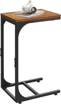 WLIVE C Shaped End Table, Small Couch Side Tables with Metal Frame that Slide Under, Sofa Table TV Tray for Living Room, Bedroom, Rustic Brown