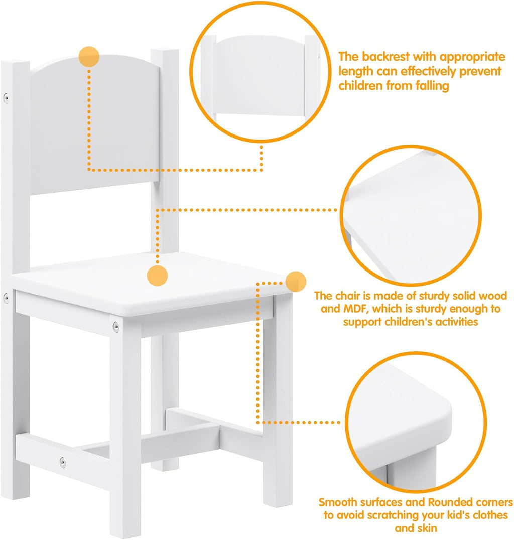 Timy Toddler Wooden Chair Pair, Kids Furniture for Eating, Reading, Playing 2 Pack (White)