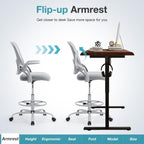Drafting Chair Tall Office Chair for Standing Desk Counter Height Adjustable, Egronomic Lumbar Support with Flip Up Armrest, Footrest, Rolling, Grey, 1pc