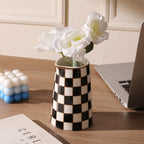 Porlien Checker Porcelain Flower Vase Home Decor Set of 2 with 5.5' High and 8' High Small Indoor Flower Bottles