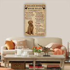 Panfegzi Golden Doodle Dog House Rules Retro Poster Wall Art Pictures for Bedroom Deco Home Canvas Colouring Painting Decoration Print Artwork Giclee (16.00''x24.00'',Unframed)
