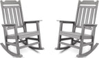 Rocking Chairs Set of 2, All Weather Resistant Poly Lumber Outdoor Porch Rocker, Rocking Chairs for Outdoor, Indoor, Patio, Deck, Garden, Backyard, Load Bearing 380 lbs - Grey