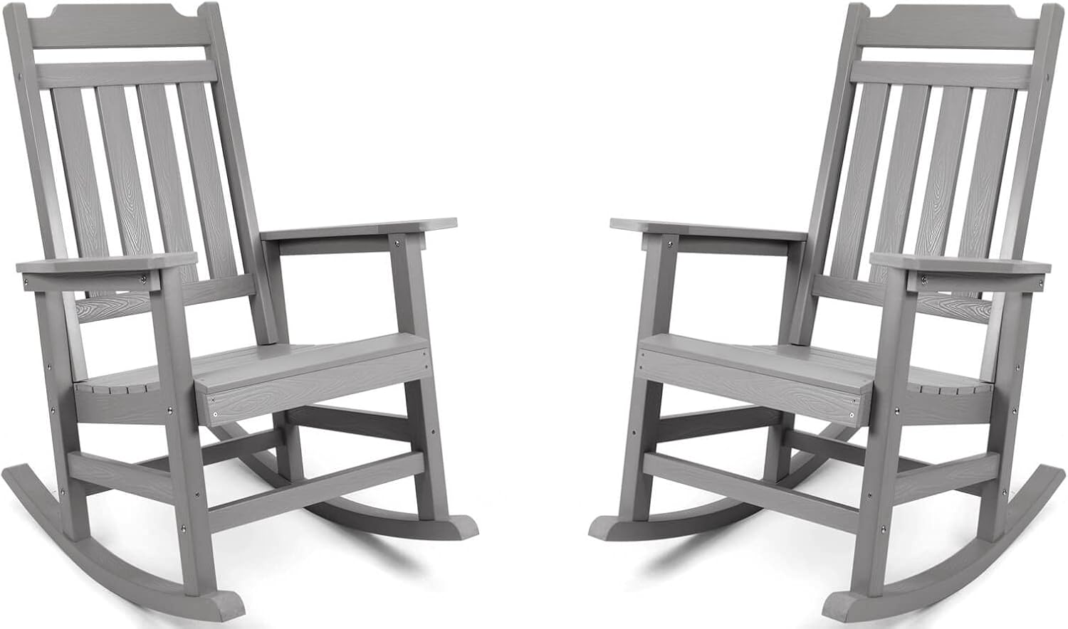 Rocking Chairs Set of 2, All Weather Resistant Poly Lumber Outdoor Porch Rocker, Rocking Chairs for Outdoor, Indoor, Patio, Deck, Garden, Backyard, Load Bearing 380 lbs - Grey